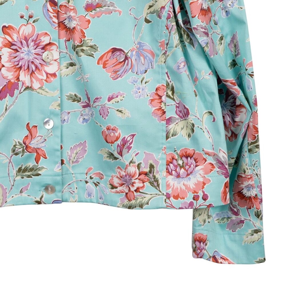 Floral Jacket M Womens Sea Green Buttons Lightweight Spring Easter Pastel - Picture 3 of 4